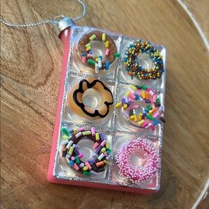Box of donuts Christmas tree ornament pink with sprinkle donuts